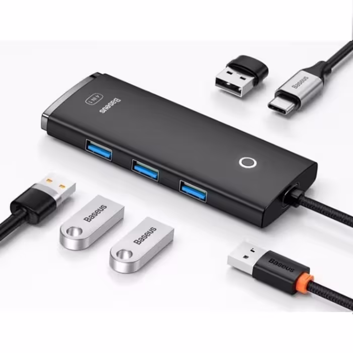 هاب 4 پورت usb3 باسئوس مدل Lite Series -WKQX03010 1M
