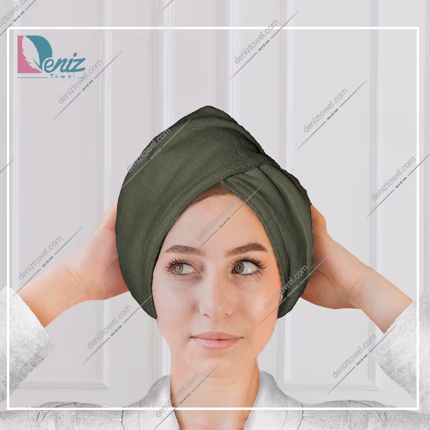 حوله سر طرح ساده مدل کلاه پیچ رنگ زیتونی تیره