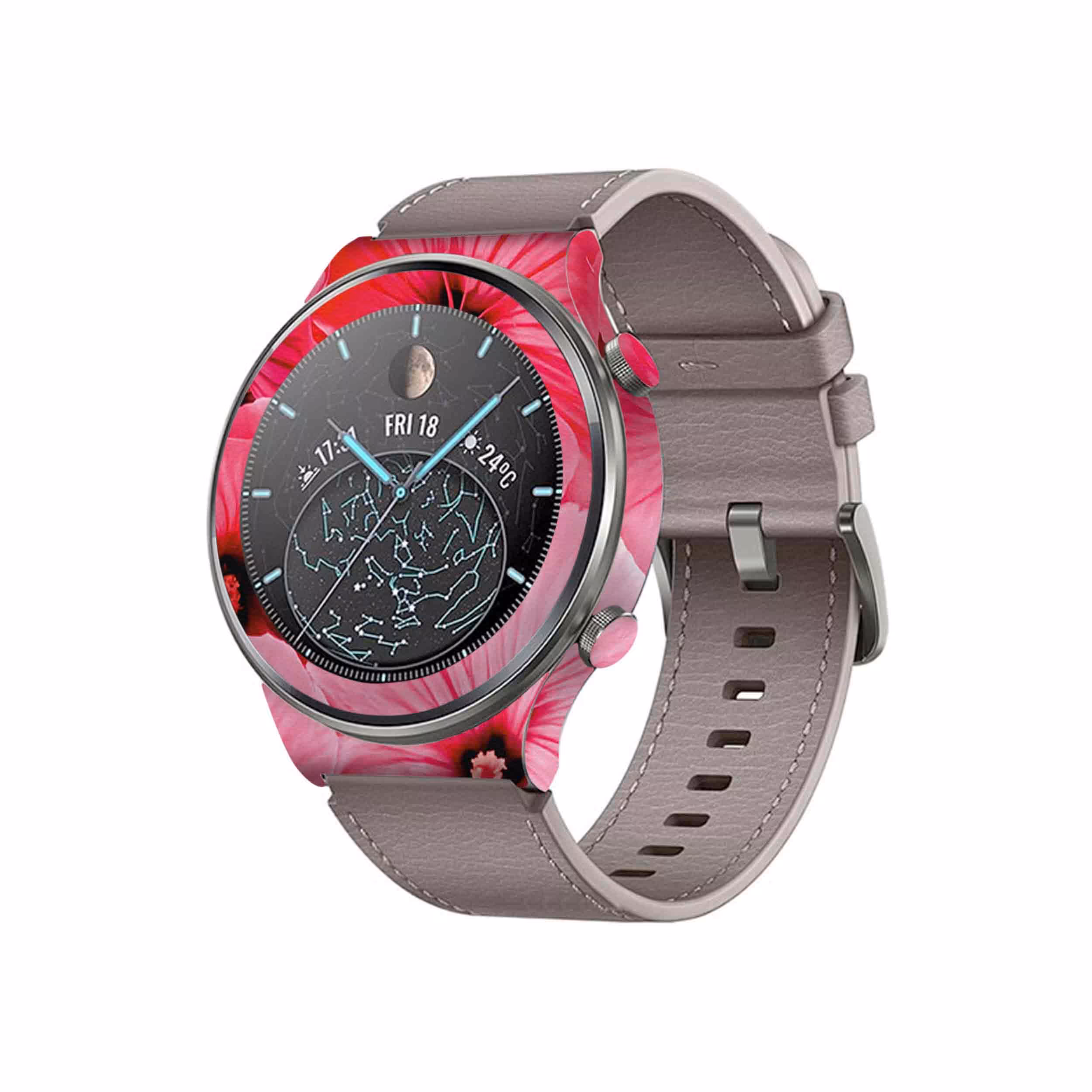 برچسب ماهوت طرح Pink Flower مناسب برای ساعت هوشمند هوآوی Watch GT 2 Pro
