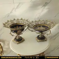 ست پذیرایی میوه خوری و شیرینی خوری برنز مدل آفتابگردان پایه سنگی کد 5711