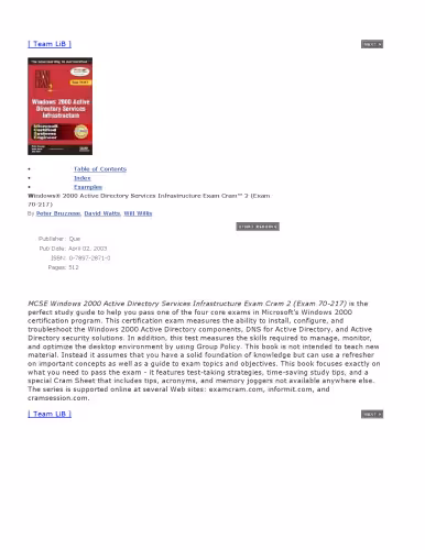خرید و دانلود نسخه کامل کتاب MCSE Windows 2000 Active Directory Services Infrastructure Exam Cram 2 (Exam 70-217) (Exam Cram)