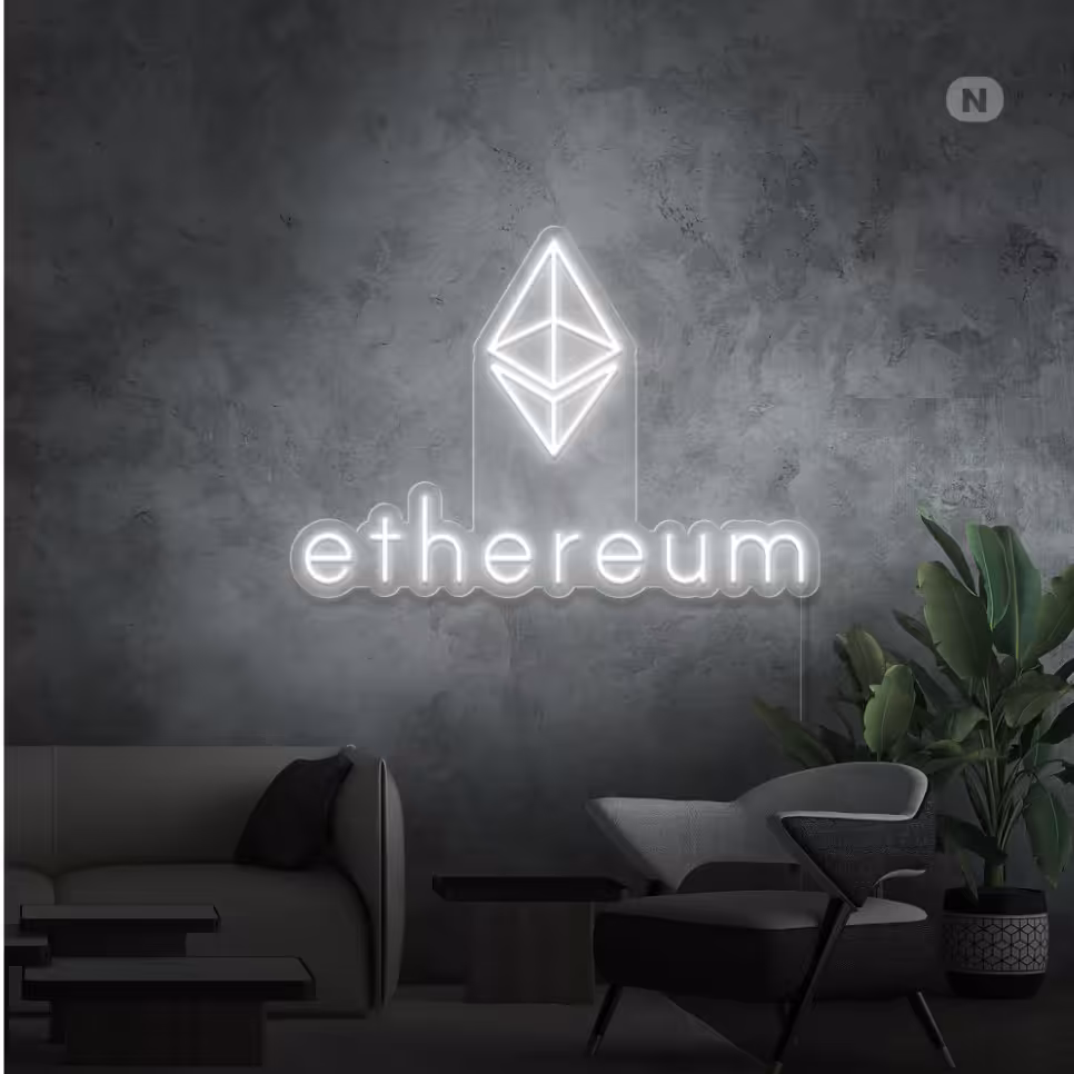 تابلو نئون طرح اتریوم  Ethereumلوگو و نوشته  سایز  75 در 60 با 3 سال ضمانت 