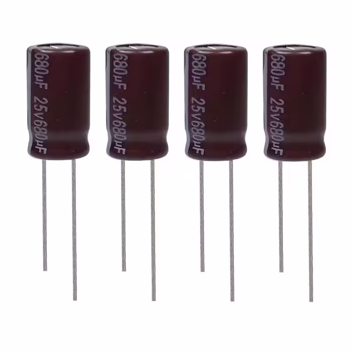 خازن الکترولیت 680 میکروفاراد 25 ولت آکسبوم مدل TEC-68125 بسته 4 عددی 