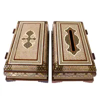 ست جعبه دستمال کاغذی و جعبه کارد و چنگال خاتم کاری مدل پرسیم اعلی کد HQlight