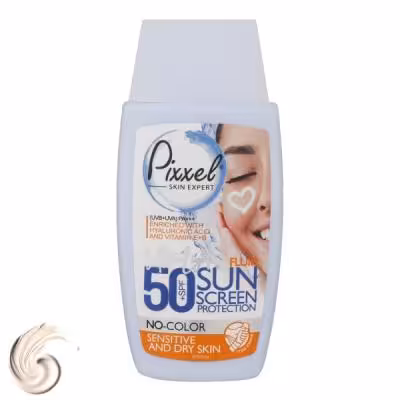 کرم ضد آفتاب بی‌رنگ پیکسل SPF50 مدل Sensitive، مناسب پوست‌های خشک و حساس، حجم 50 میلی‌لیتر