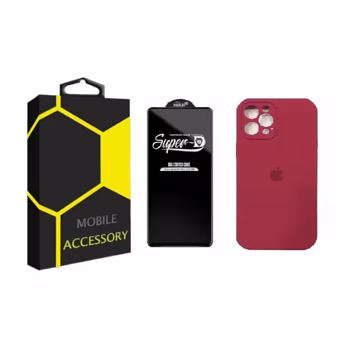 کاور مدل silicon مناسب برای گوشی موبایل آیفون 13pro max به همراه محافظ صفحه نمایش