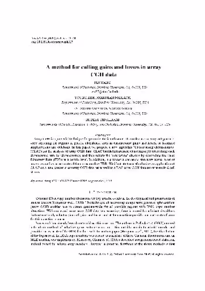 خرید و دانلود نسخه کامل کتاب A method for calling gains and losses in array CGH data (2005)(en)(14s)