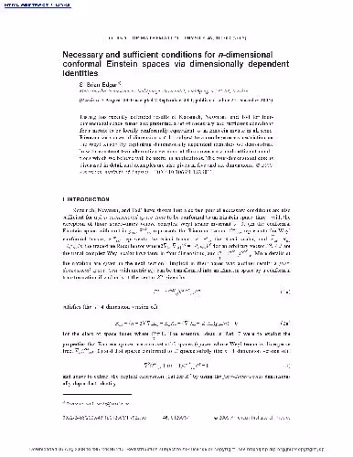 خرید و دانلود نسخه کامل کتاب Necessary and sufficient conditions for n-dimensional conformal Einstein spaces via dimensionally dependent identities