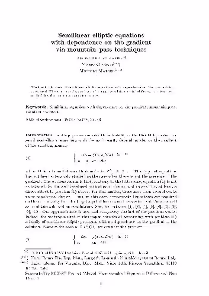 خرید و دانلود نسخه کامل کتاب Semilinear elliptic equations with dependence on the gradient via mountain pass techniques, accettato per la pubblicazione su differential and integral equations
