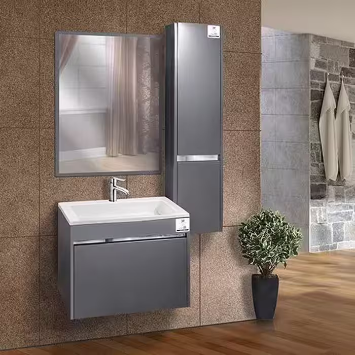 روشویی کابینتی مدل 1051 تمام پی وی سی رنگ 21 ماشینی ابعاد 60*48 آینه 58*70 باکس 28*120 سنگ کورین ارسال به سراسر ایران