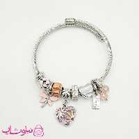 دستبند دخترانه پاندورا نقره ای مدل پروانه و قلب کد 1388