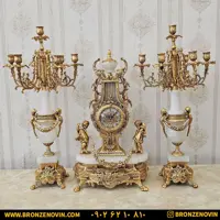 ساعت و شمعدان برنزی مدل خروسی با آبکاری فورتیک مات کد 426s