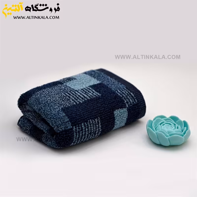 حوله حمامی برق لامع طرح کوبیسم مستطیل سرمه ای سایز 100×165