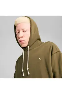سویشرت ورزشی سبز مردانه کلاه دار MMQ اورجینال Puma