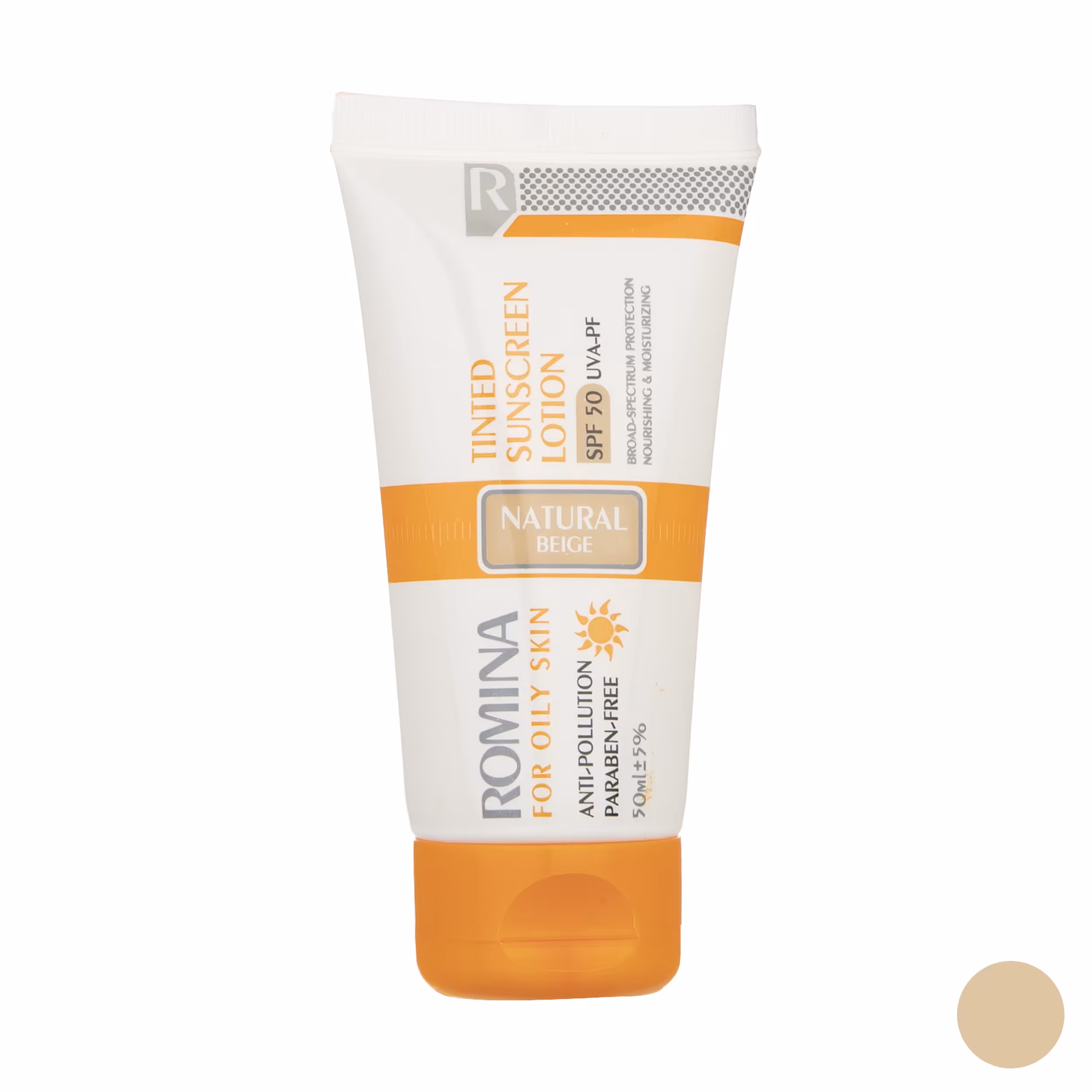 لوسیون ضد آفتاب رومینا مدل Natural Beige-50 حجم 50 میلی لیتر