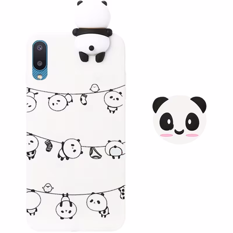 قاب فانتزی عروسکی پاندا رختی Panda Case مناسب برای گوشی Samsung Galaxy A02 / A022 / M02 مدل نیمه شفاف سه بعدی همراه با پاپ سوکت سیلیکونی ست (مجهز به محافظ لنز)
