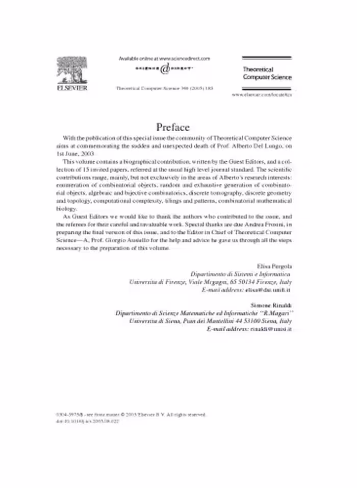 خرید و دانلود نسخه کامل کتاب Theoretical Computer Science, Volume 346, Issues 2-3, Pages 183-492 (28 November 2005), In memoriam: Alberto Del Lungo (1965-2003)