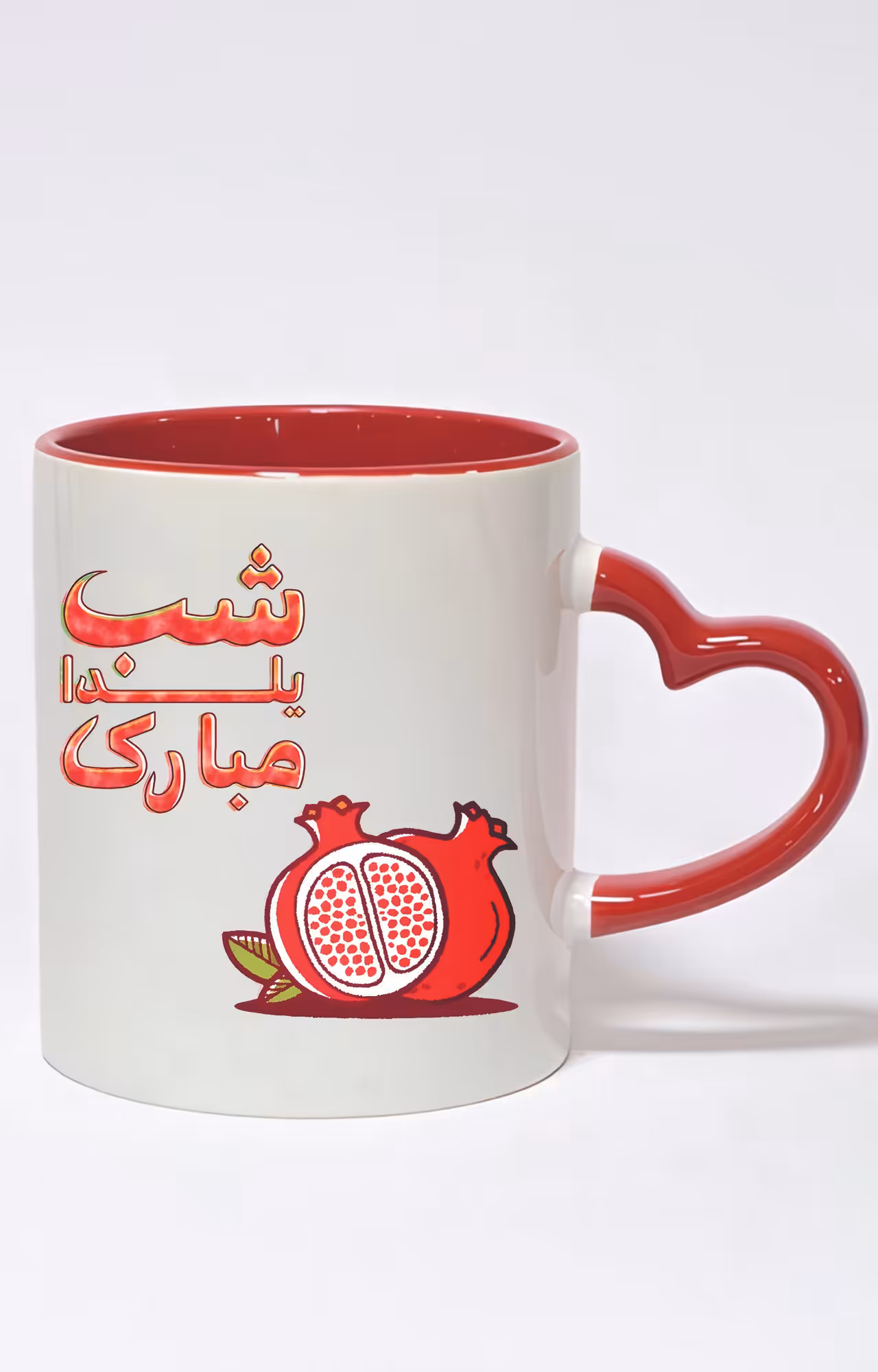 ماگ دسته قلبی رنگی طرح شب یلدا مبارک کد 3729