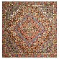 رومیزی ترمه مربع ابریشم کد TRM125  تار سفید  رنگ قرمز  آستر کرم