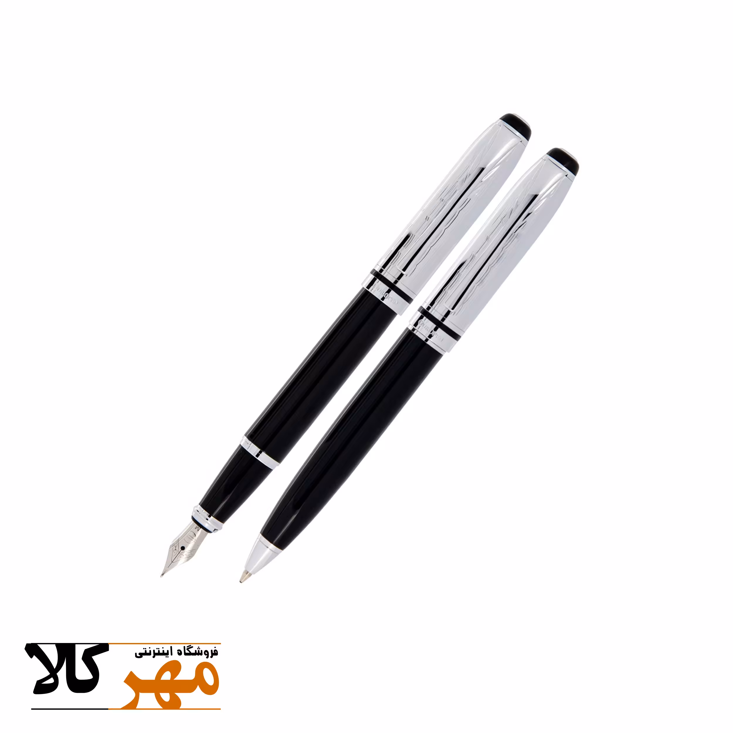 قلم ست خودکار و خودنویس رنگ نیمه مشکی کروم یا استیل EUROPEN مدل FORT