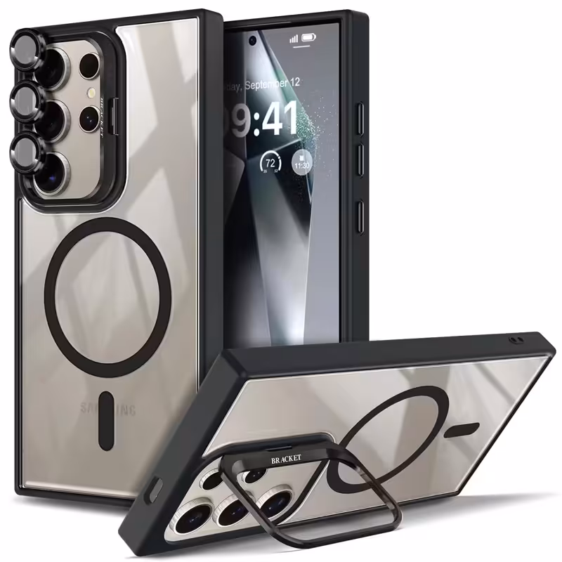 قاب اورجینال Samsung Galaxy S25 Ultra مگ سیف دار مدل Metal Stand   محافظ لنز رینگی ست