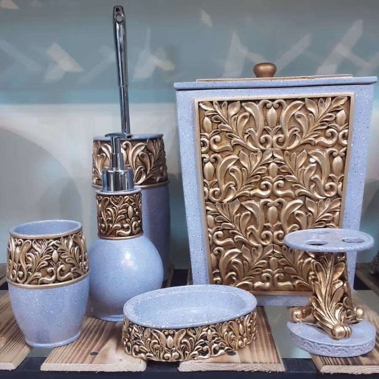 سرویس بهداشتی 6پارچه رزین طوسی طلایی(ارسال تیپاکس پس کرایه)