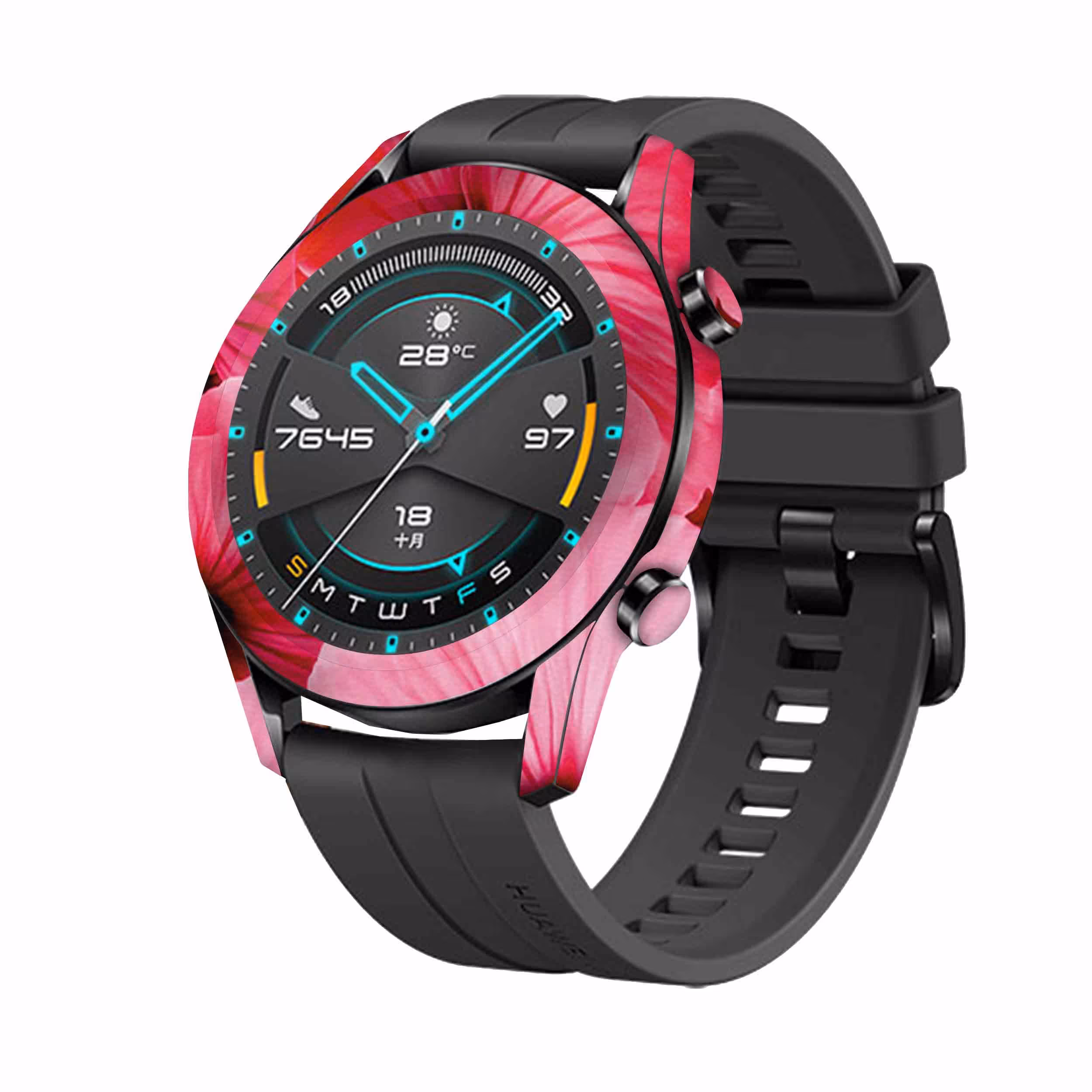 برچسب ماهوت طرح Pink-Flower مناسب برای ساعت هوشمند هوآوی Watch GT2