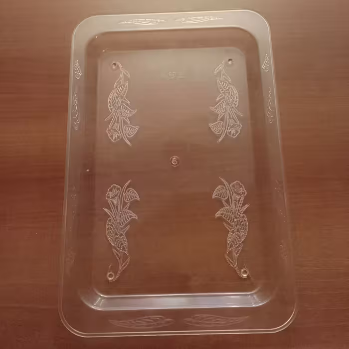 سینی دیس پلاستیکی شفاف کریستالی گلدار ابعاد 38 در 25 مستطیلی