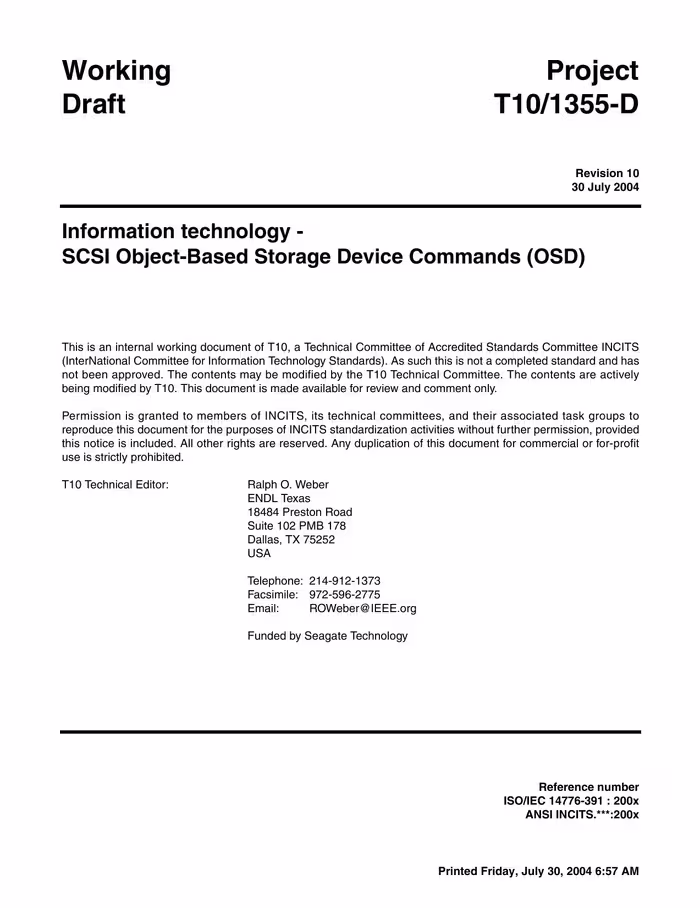 خرید و دانلود نسخه کامل کتاب SCSI Object-Based Storage Device Commands (OSD r10)
