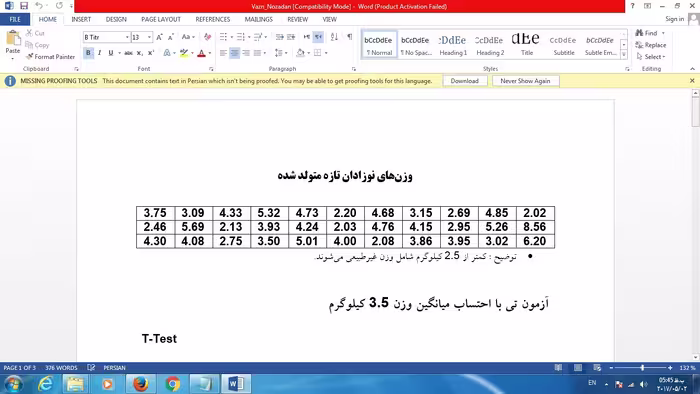 دانلود فایل آمار وزن های نوزادان تازه متولد شده SPSS
