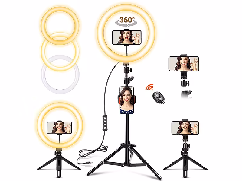 رینگ لایت عکاسی مدل GIM SMN-10 Selfie Ring Light &amp; Tripod Stand &amp; Cell Phone Holder 10 inch