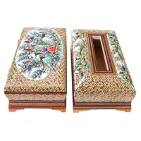 ست جعبه دستمال کاغذی و جعبه کارد و چنگال خاتم کاری مدل نقاشی برجسته کد gr21sim