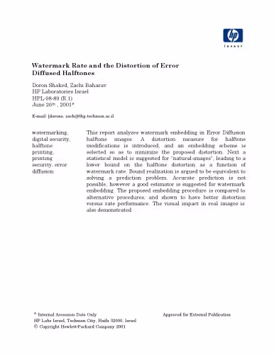 خرید و دانلود نسخه کامل کتاب Watermark Rate and the Distortion of Error Diffused Halftones