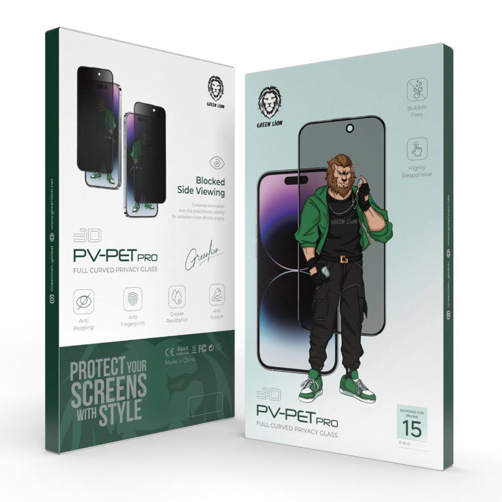 گلس لبه نرم پرایوسی گرین لاین PV-PET PRO آیفون iPhone 15 Pro