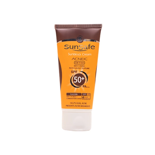 کرم ضد آفتاب و آنتی آکنه بی رنگ سان سیف مدل SPF50 مناسب پوست های چرب حجم 50 میلی لیتر