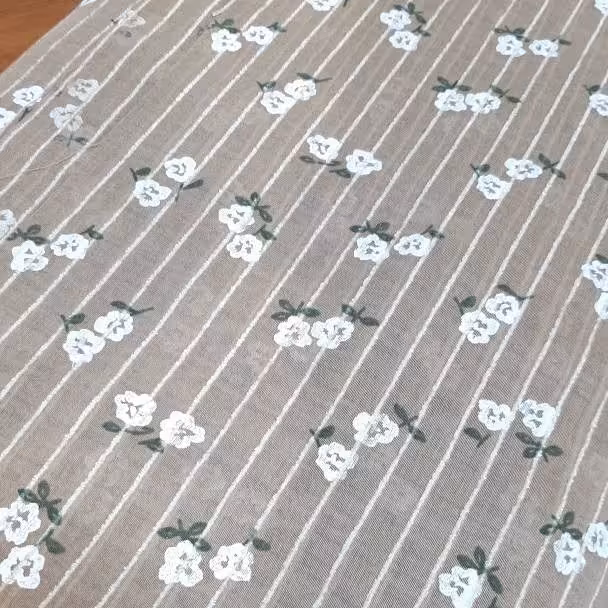 پارچه لینن گل گچی رنگ کرم( 50 سانتی متری)