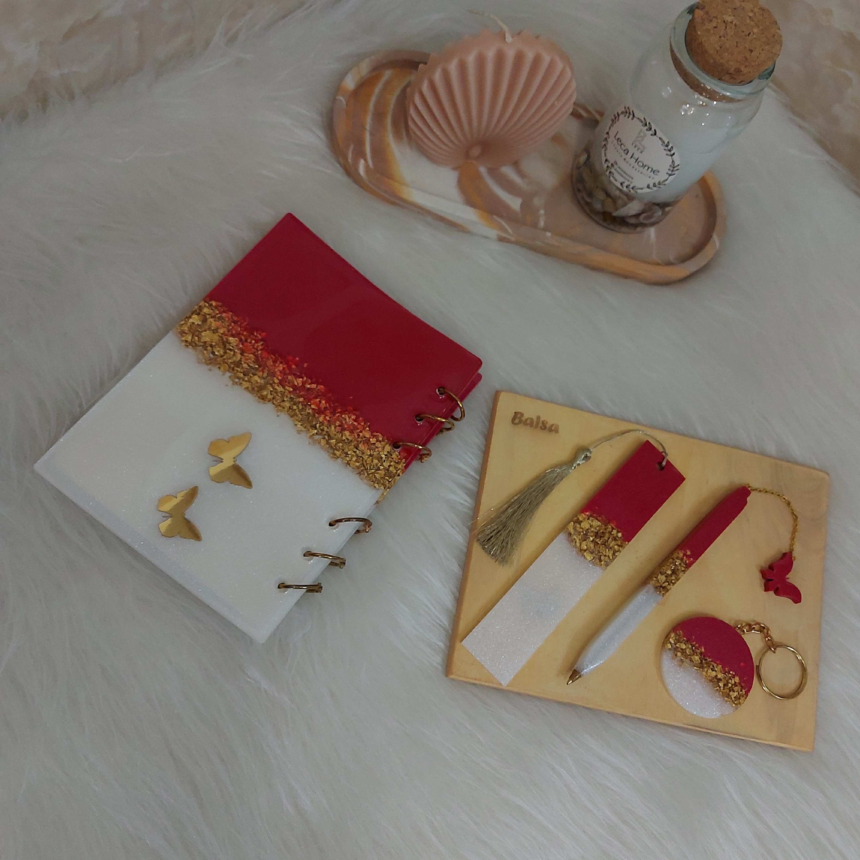 ست دفتر و خودکار و جاسوییچی رزینی