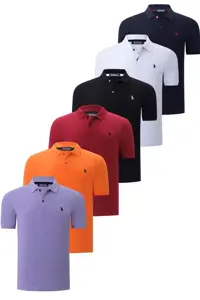 تی شرت سفید مردانه ست شش تایی دوبری T8561 مشکی آبی تیره کلار نارنجی لیلا Dewberry