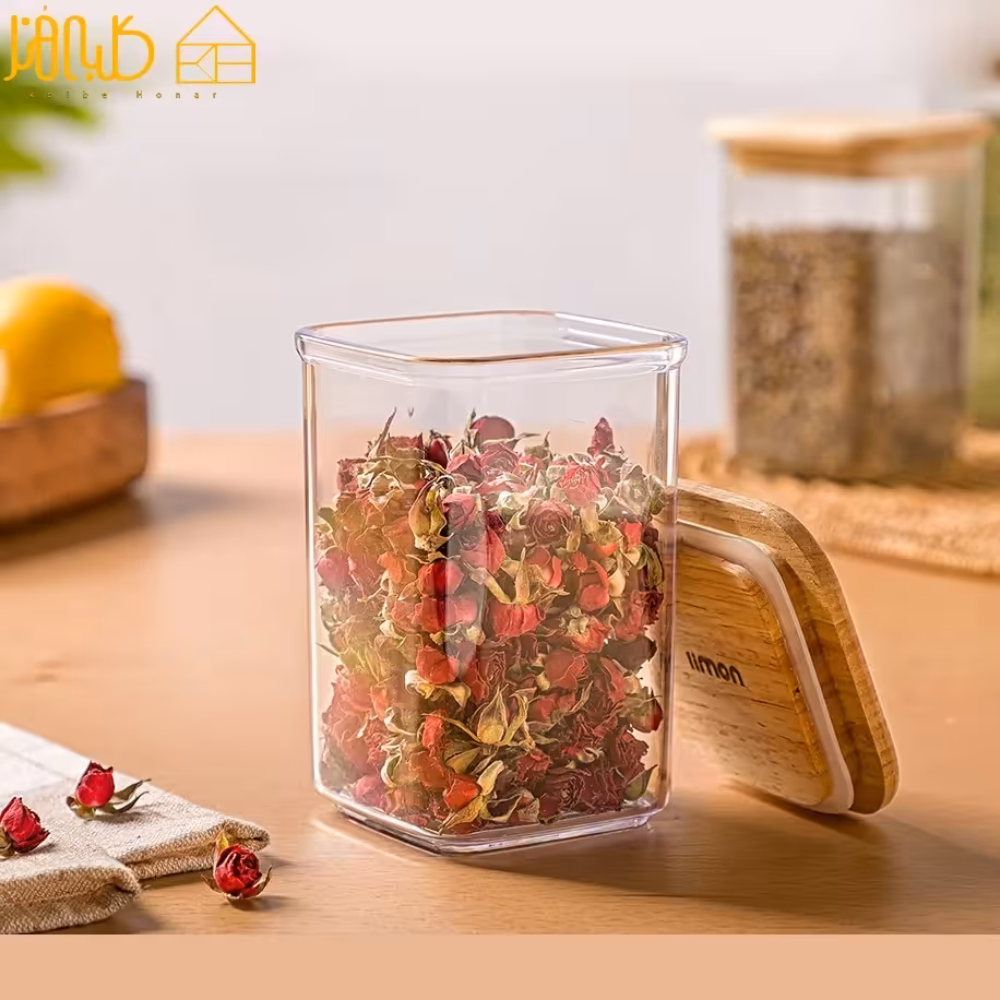 جای ادویه چهارگوش در چوبی سارینا متوسط سایز 2 کد 2198