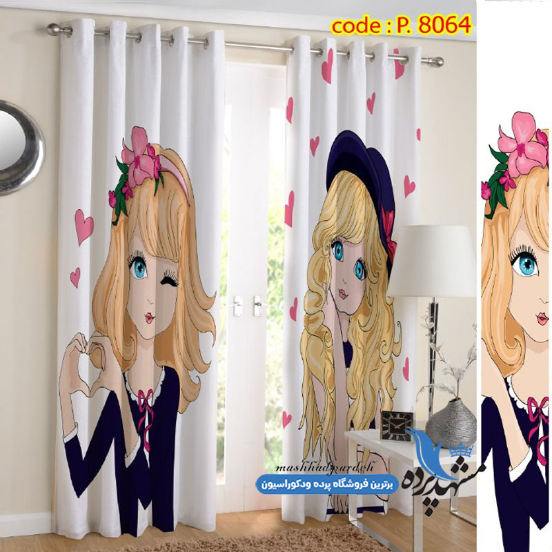 پرده پانچ دخترانه طرح چهره چشمک کد p-8064