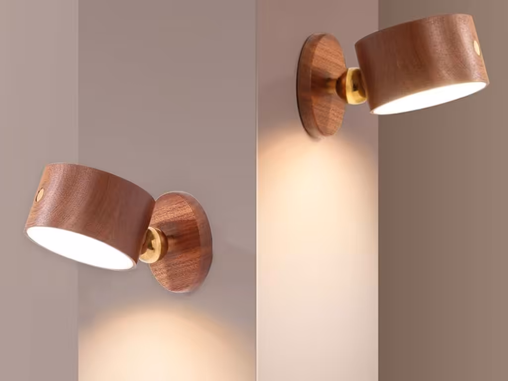 چراغ دیواری چوبی لمسی شارژی با قابلیت چرخش 360 درجه NO-HB013 Wooden Wall Lamp USB Rechargeable Night Light Touch Dimming Magnetic