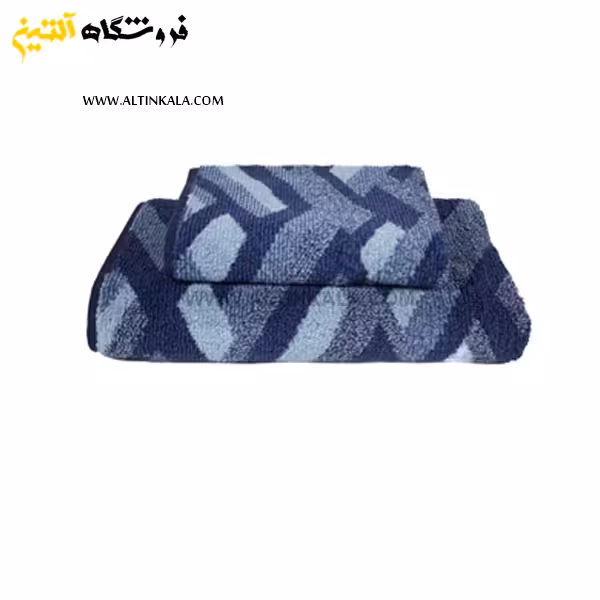 حوله حمامی برق لامع طرح کوبیسم لوزی سرمه ای سایز 100×165