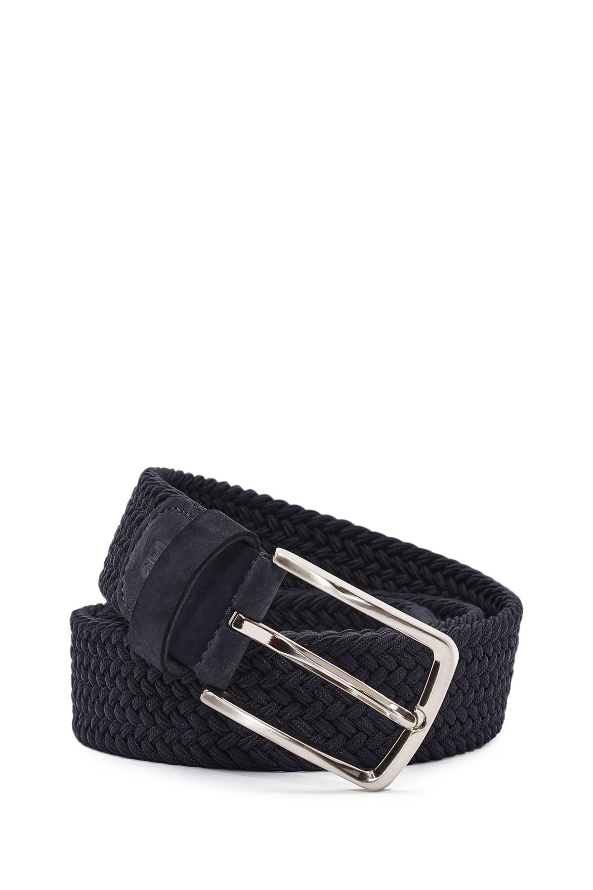 کمربند آبی مردانه چرمی بافته دریایی Derimod