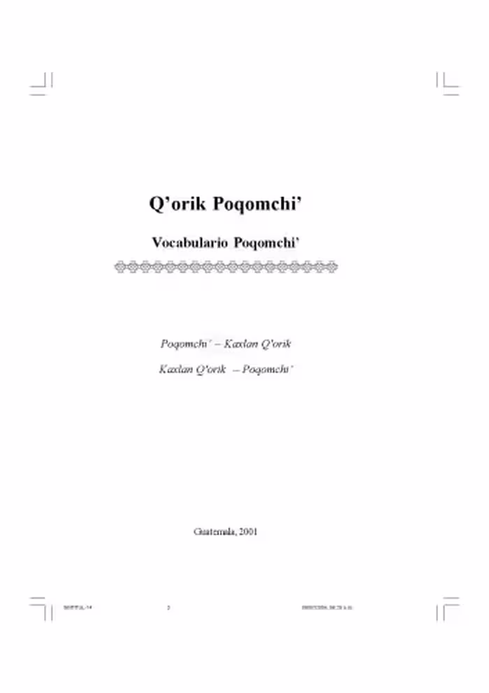 خرید و دانلود نسخه کامل کتاب Q’orik Poqomchi’ Vocabulario maya Poqomchi’