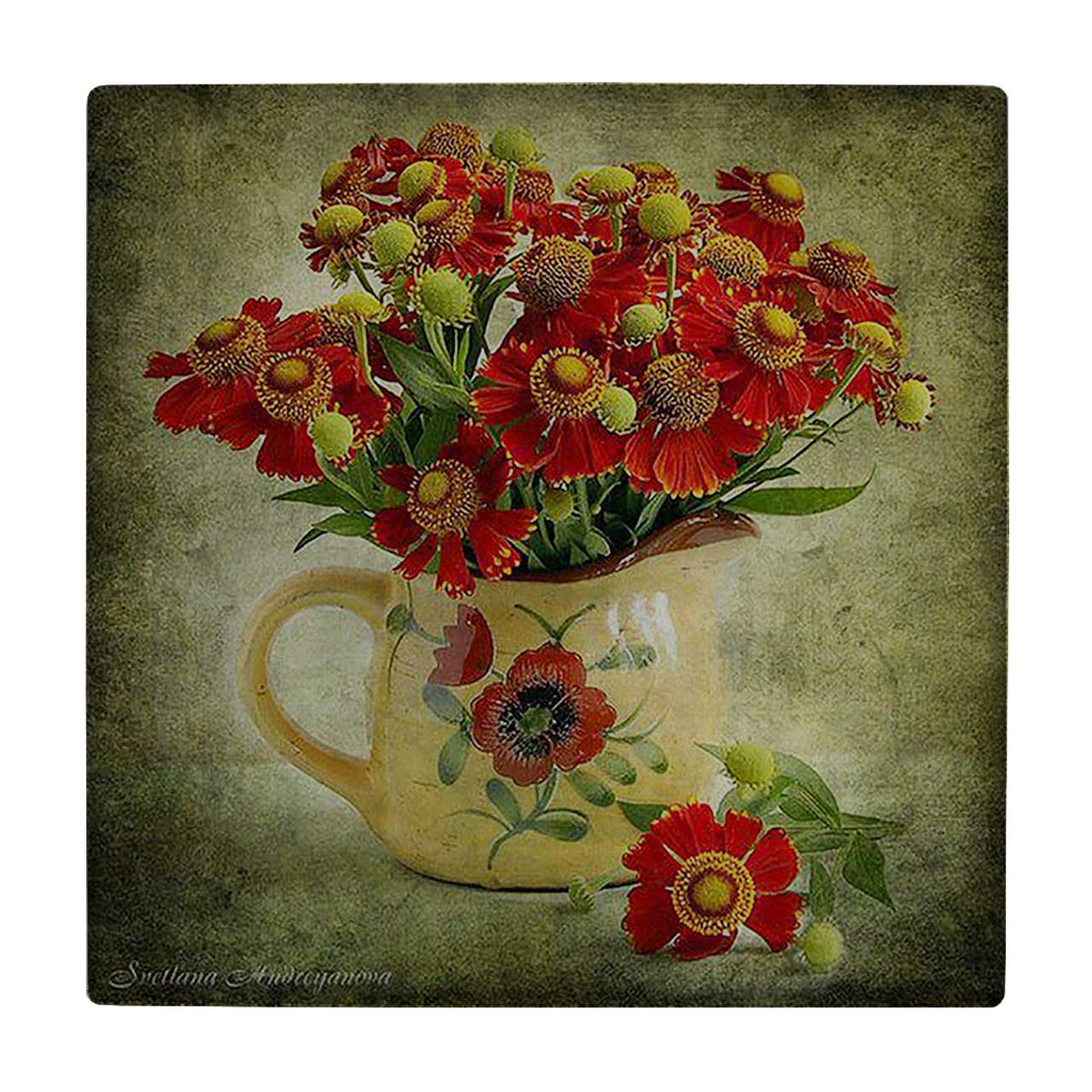 کاشی کارنیلا طرح نقاشی گلدان گل مدل لوحی کد klh637