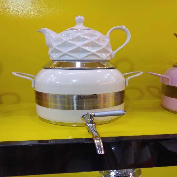 کتری قوری شیردار سفید طلایی راشا