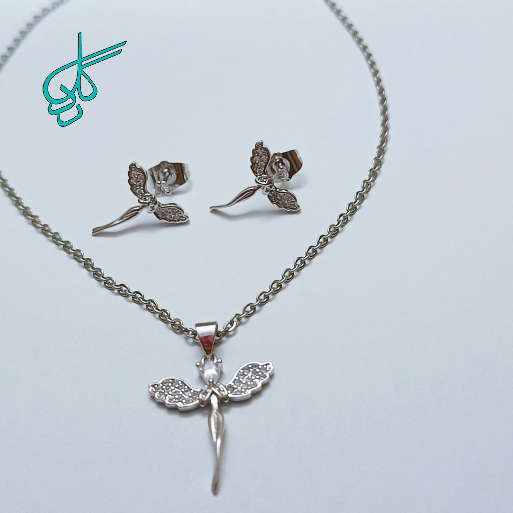 خرید نیم ست گوشواره میخی و گردنبند طرح فرشته استیل کد 1710027 - ردگل