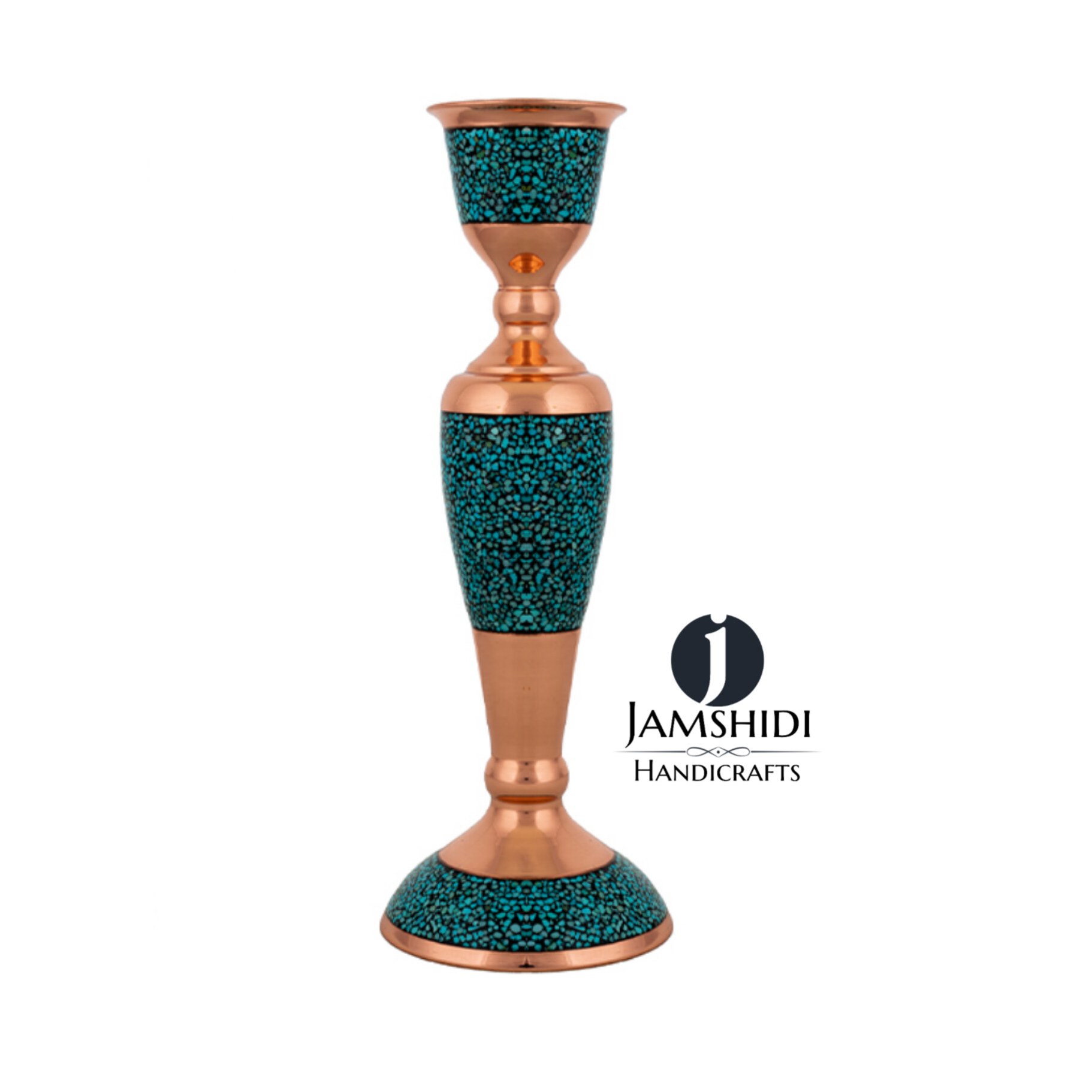 شمعدان فیروزه ارتفاع 25 سانت دارای روکش پلی استر کد 182