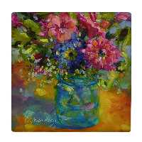 کاشی کارنیلا طرح نقاشی گل و گلدان شیشه ای مدل لوحی کد WKB762 