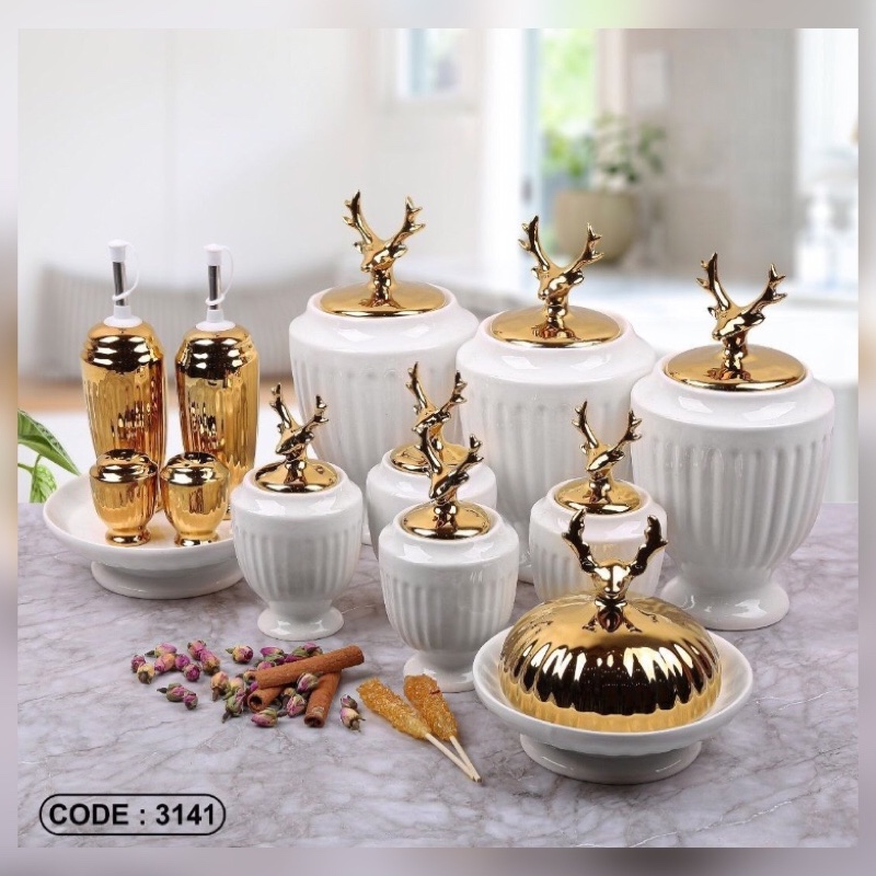 ست کامل پاسماوری چینی لب طلای گوزن